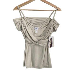 Donna Cross Front Off the Shoulder Slim Fit Ivory Tank Top Size M